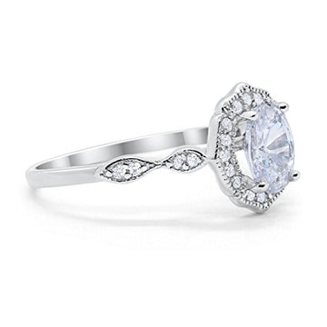 Antique Style Oval Engagement Ring Simulated Cubic Zirconia 925 Sterling Silver